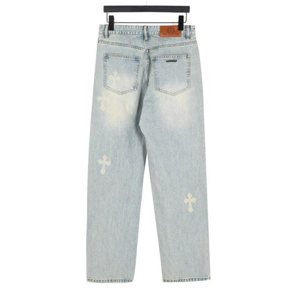Chtome Heart classic white cross denim pants with a unique, high-end texture.S - Picture 3 of 10